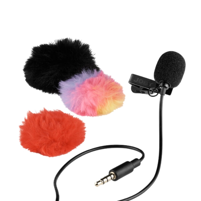 JOBY Wavo Lav Mobile Clip-On Omnidirectional Condenser Lavalier Lapel Microphone with 3.5mm TRS / TRRS Output, Faux Fur Windscreen, Carrying Pouch for Cameras and Smartphones | 1716