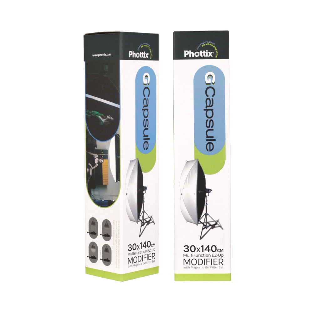 Phottix PH83727 G-Capsule 30 x 140cm EZ-Up Modifier Panoramic Rectangular Softbox with One Push Release Unlock Button, Heat-resistant Fabric Material and Bowens Mount for Photography