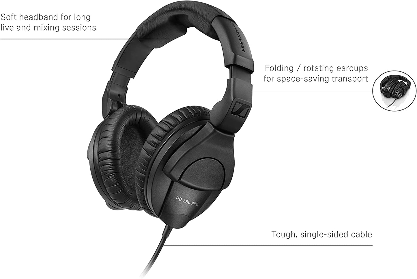 Sennheiser HD 280 PRO Circumaural Closed-Back Professional Monitor Headphones Foldable with 3m Coiled Cable High Ambient Noise Attenuation (New Model)