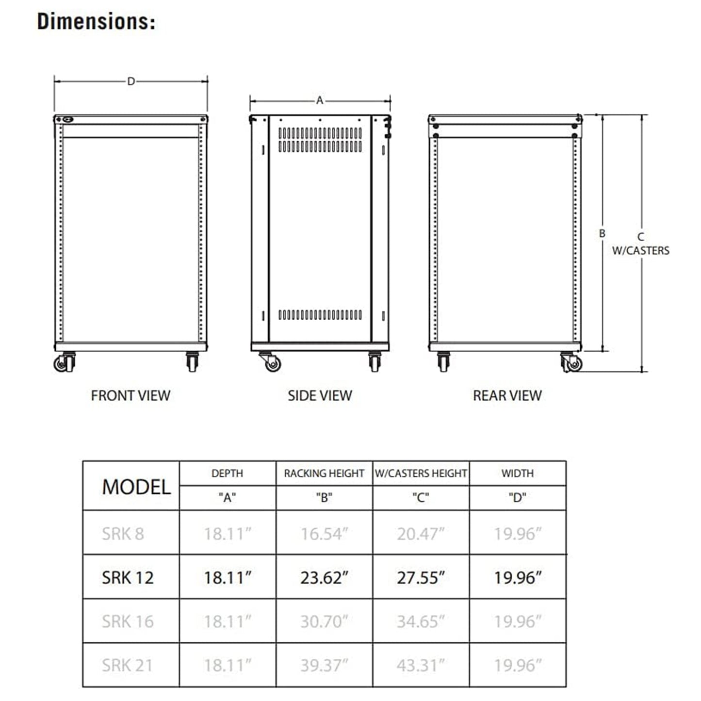 Samson SRK8 Universal Equipment 8 Rack Stand Heavy Duty Steel Construction with Caster Wheels, Fully Enclosed Sides