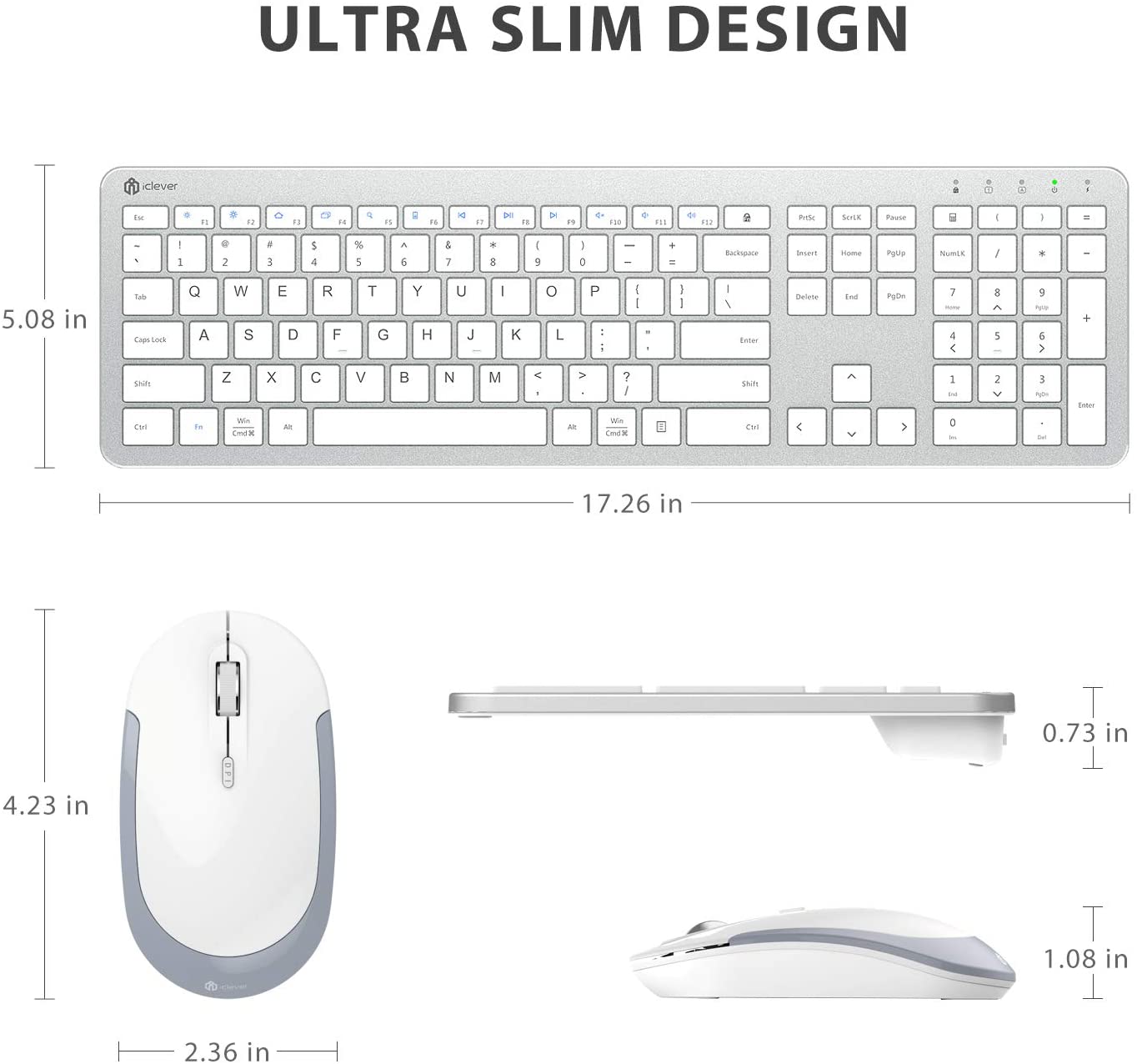 iClever GK08 2.4GHz 17 x 5 Inch Wireless Rechargeable Keyboard and Mouse Combo with Windows and Mac Compatibility GK-08 GK 08