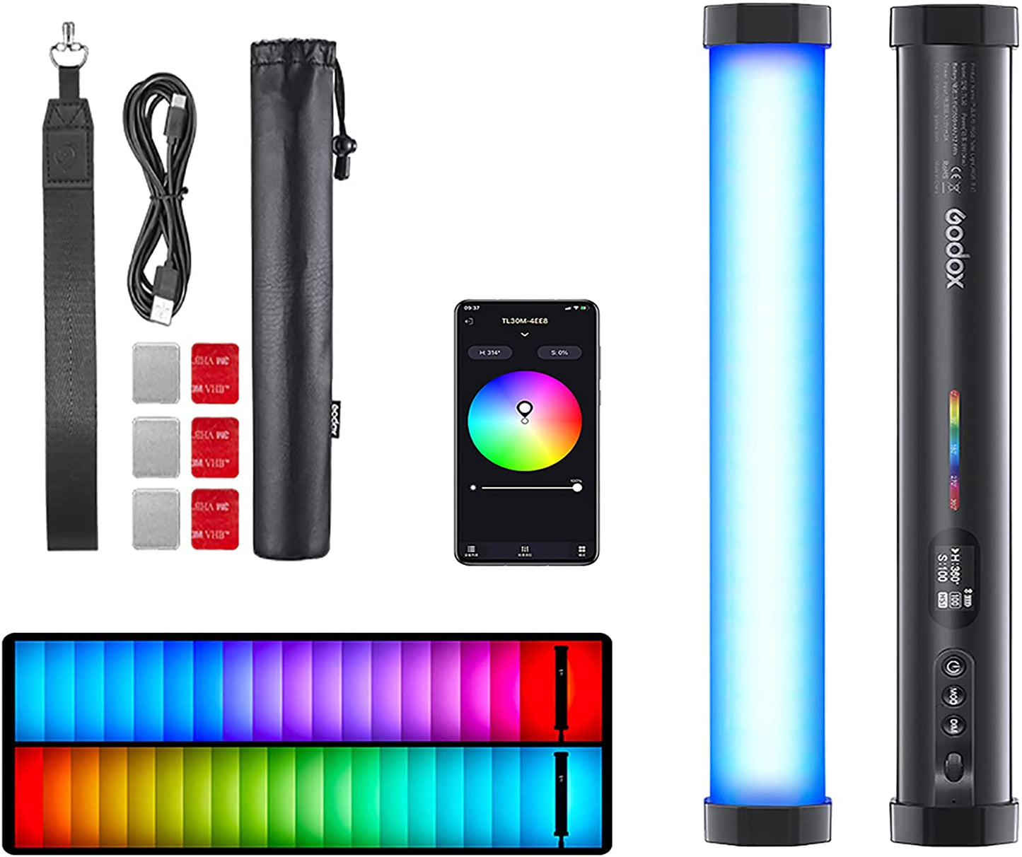 Godox TL30 2700K-6300K RGB LED TUBE Light with Bluetooth control and Smartphone App Support for Photography and Studio Equipment