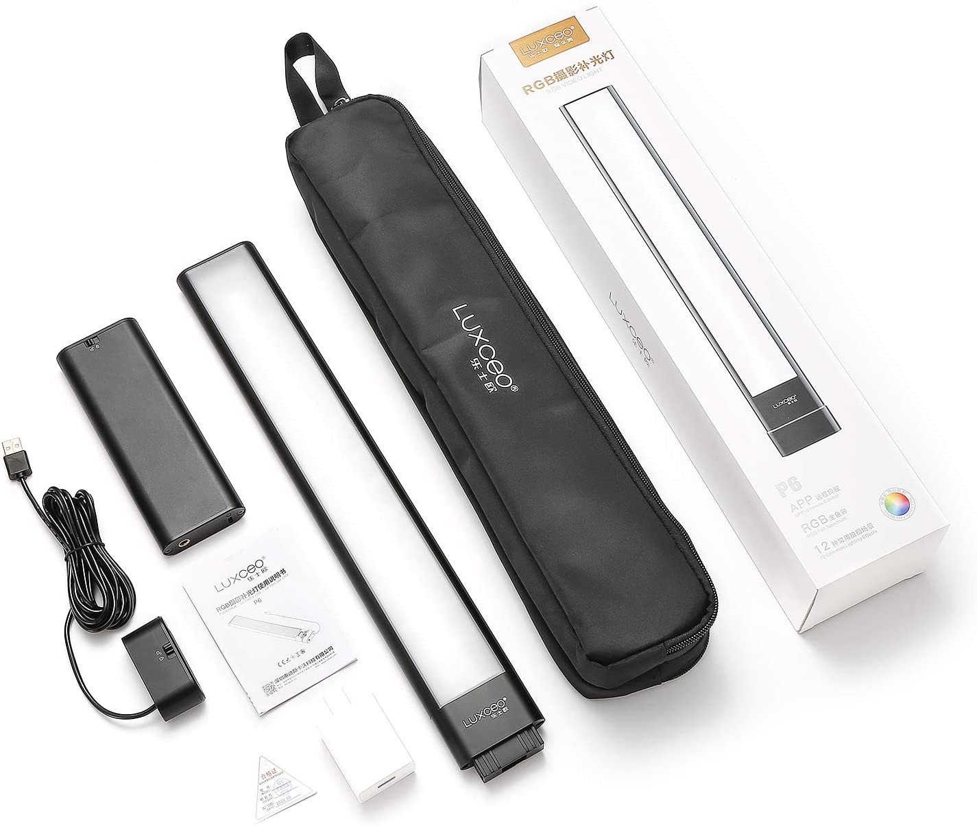 Luxceo P6 RGB LED Video Light Wand with 12 Lightning Control Mode Night Day Photography Photoshoot