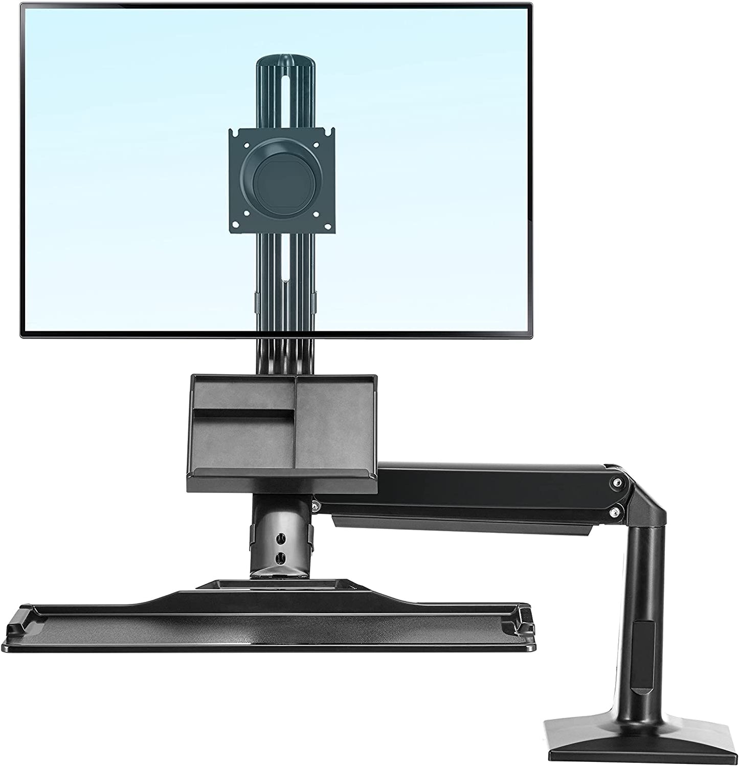 NB North Bayou NB35 19"- 27" with 9Kg Max Payload Sit and Stand Workstation VESA Monitor Desk Mount, Keyboard Tray and Gas Strut Full Motion Swivel Arm for LCD LED TV Television