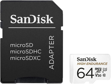 SanDisk HIGH ENDURANCE microSD Card U3, V30, 4K UHD SDXC Class 10, 100mb/s and 40mb/s Read and Write Speed with Adapter (32GB, 64GB, 128GB, 256GB)