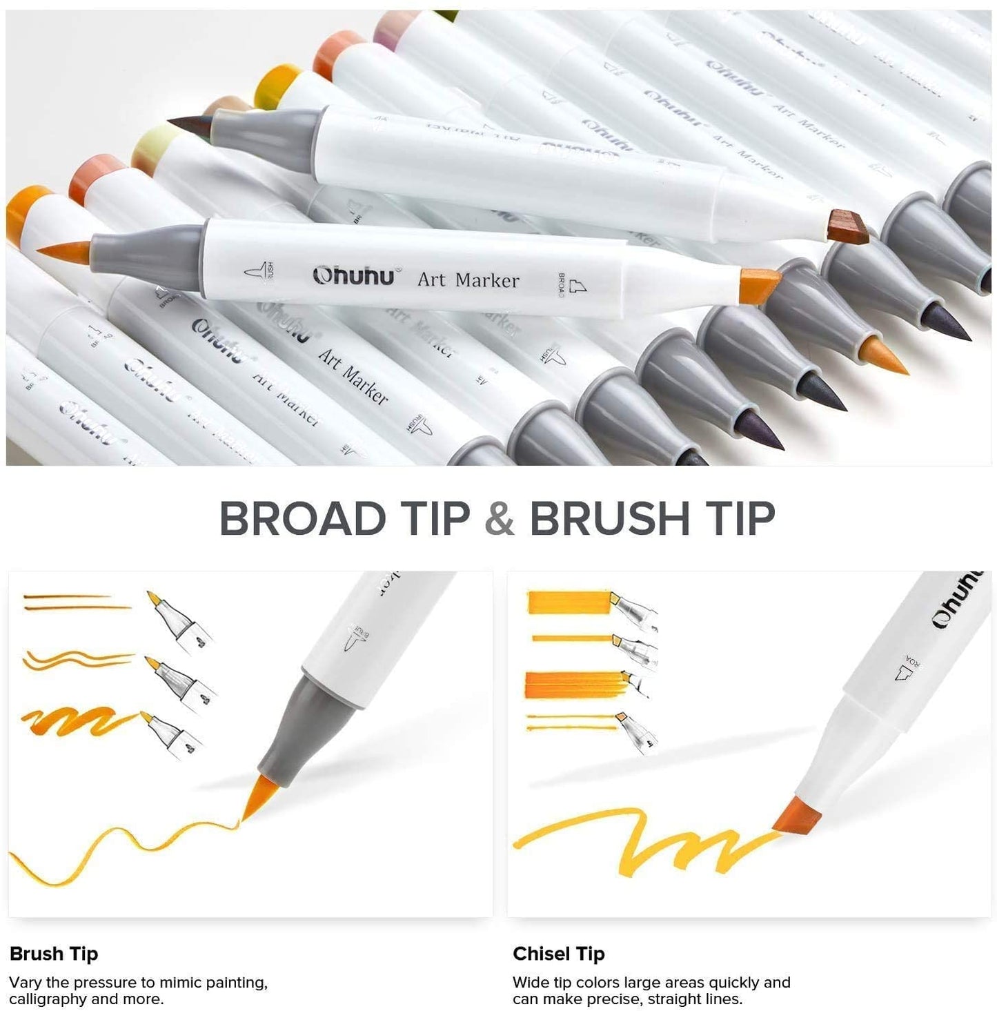 Ohuhu Honolulu Series Alcohol Based 216 Colors plus Colorless Blender Dual Tipped Art Markers for Coloring and Sketching for Kids and Adults (Brush and Chisel) Y30-80401-50