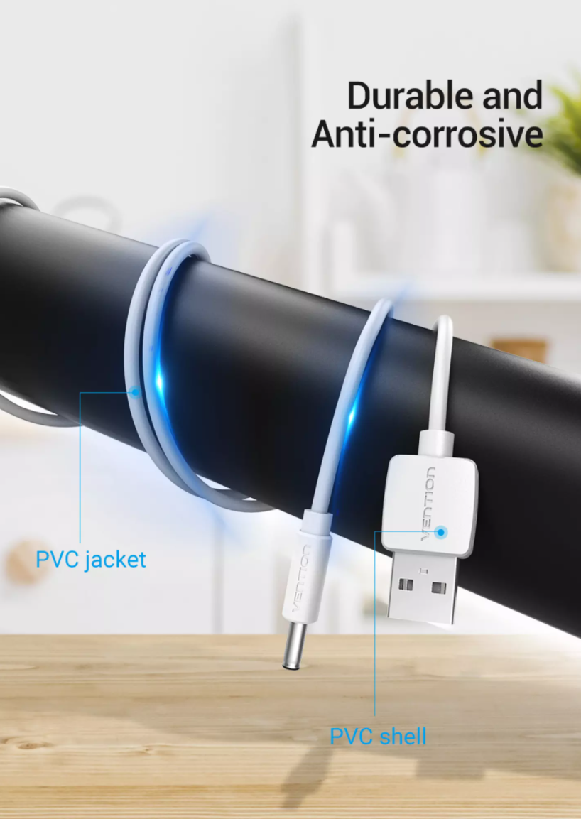 Vention USB Type A to 3.5mm x 1.35mm Barrel Jack with 5V DC Power Cable (0.5M, 1M, 1.5M) (White and Black) | CEXB, CEXW