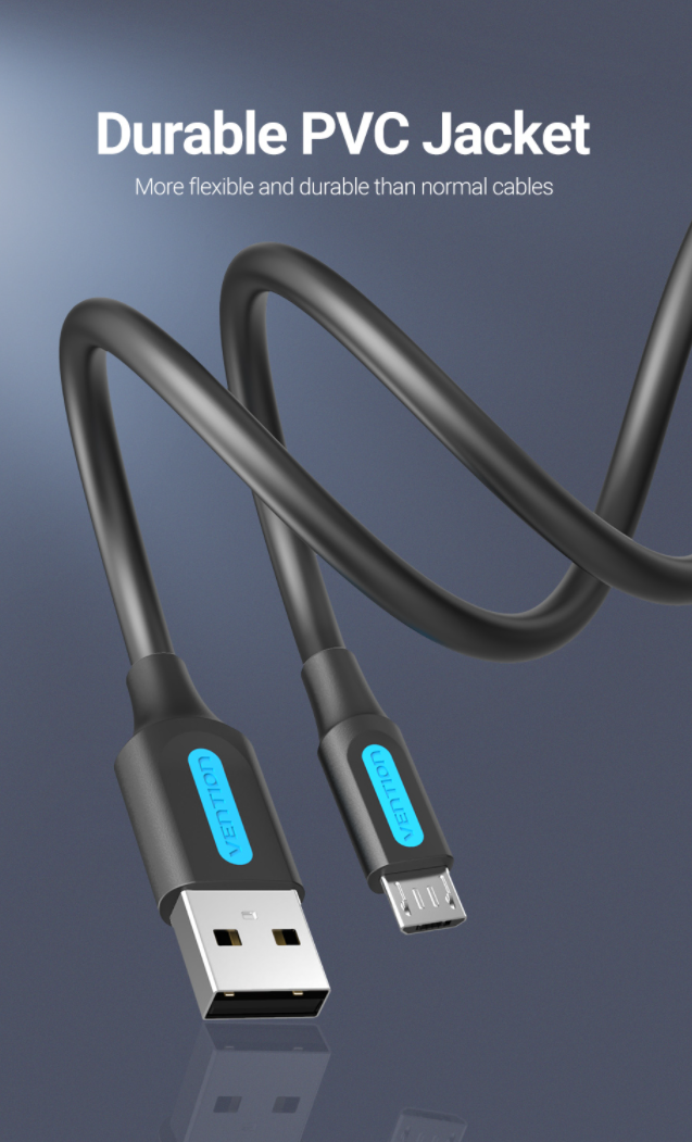 Vention USB 2.0 A Male to Micro-B Male 3A Cable (COL) 480Mbps 0.5M Black