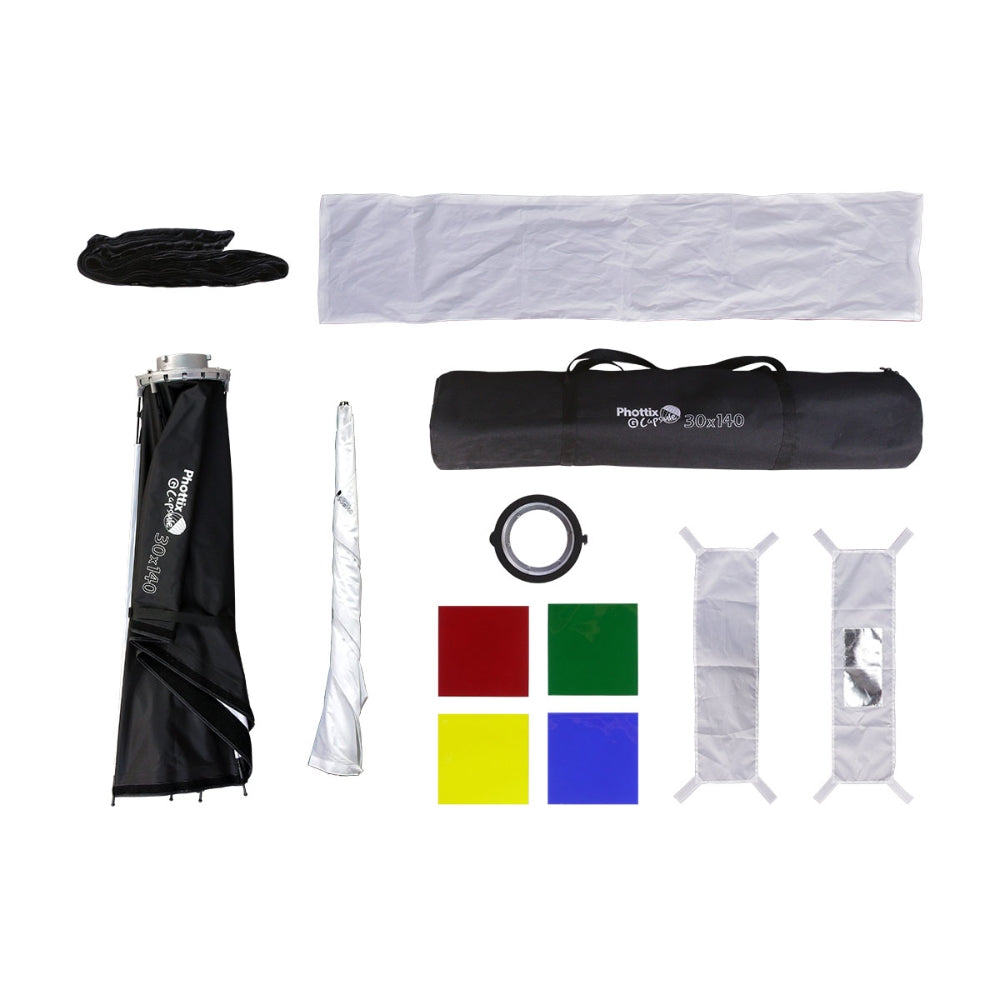 Phottix PH83727 G-Capsule 30 x 140cm EZ-Up Modifier Panoramic Rectangular Softbox with One Push Release Unlock Button, Heat-resistant Fabric Material and Bowens Mount for Photography