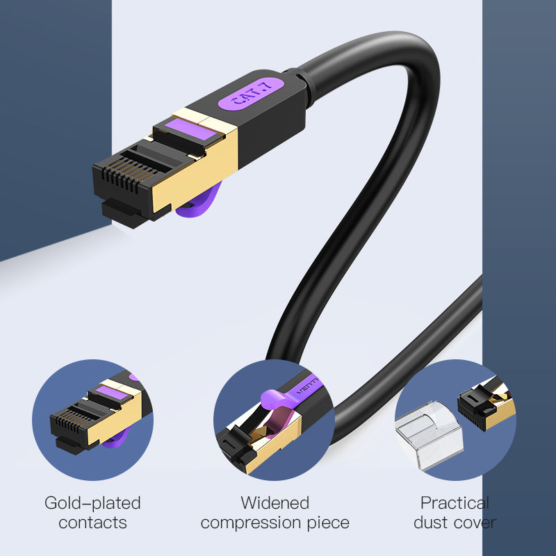 Vention CAT7 Ethernet Round Cable SSTP Patch Cable 10Gbps 600MHz Super Speed Lan Network Wire Cord for Internet Router PC Modem (ICDB) (Available in 10M & 15M)