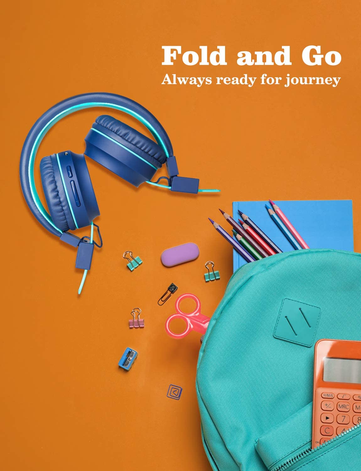 iClever BTH03 Kids Wireless Headphones Blue with Colorful LED Lights Bluetooth 5.0 Twistable Adjustable Foldable Headband 25hours Playtime