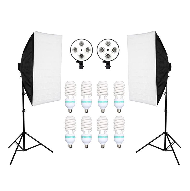 Pxel LS-SB-4B Dual Set Socket Softbox, 150W Bulb, 190cm Light Stand for Photography, Studio Lightings, Video Shoots, Kit 2
