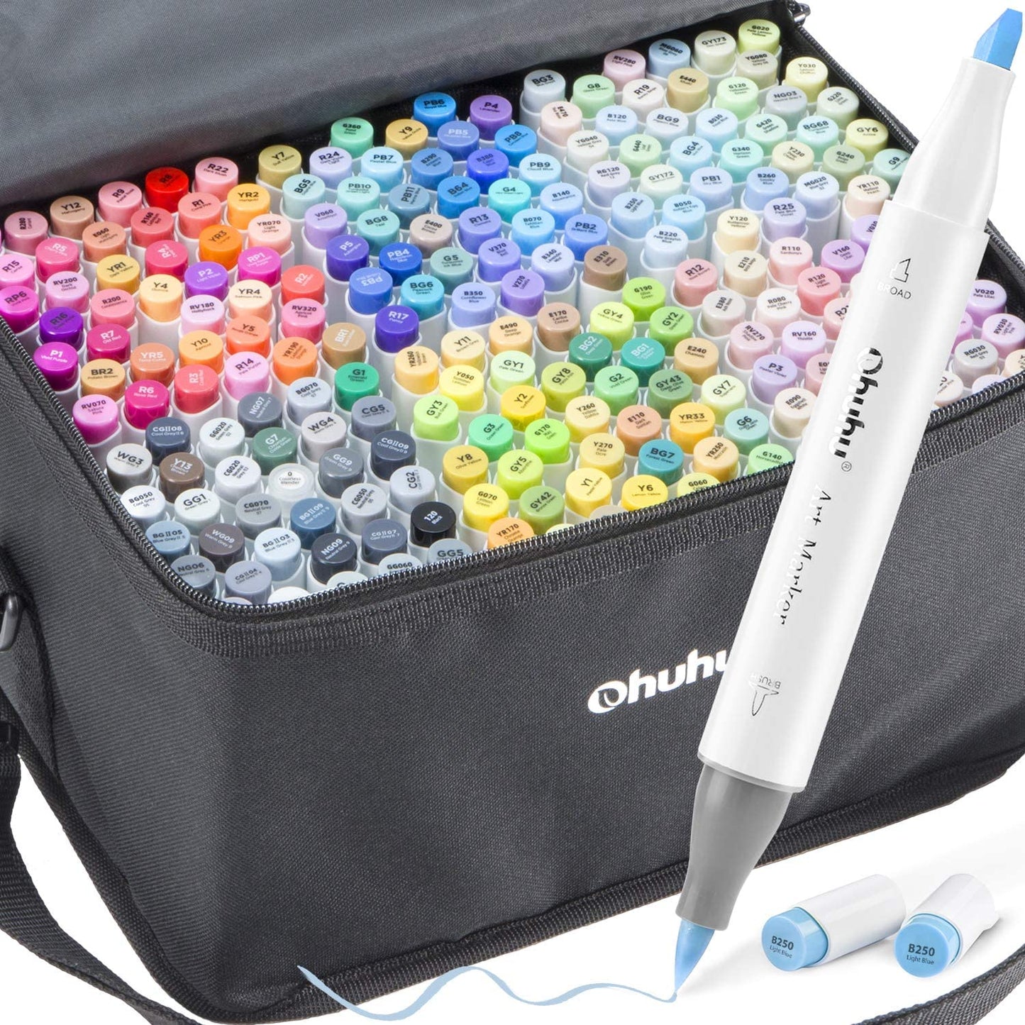 Ohuhu Honolulu Series Alcohol Based 216 Colors plus Colorless Blender Dual Tipped Art Markers for Coloring and Sketching for Kids and Adults (Brush and Chisel) Y30-80401-50