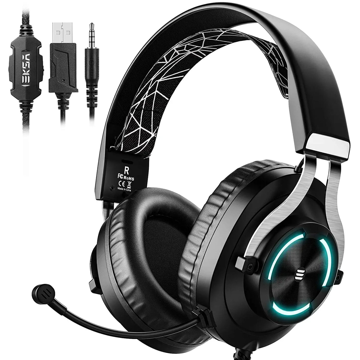 EKSA E3000 Stereo Gaming Headset Over Ear Wired Gamer Headphone 3.5mm Double Jack Headphones With Microphone for PC PS4