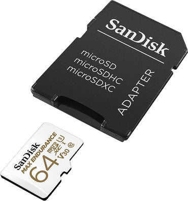 SanDisk MAX ENDURANCE microSD Card U3, V30, 4K UHD SDXC Class 10, 100mb/s and 40mb/s Read and Write Speed with Adapter (64GB, 128GB, 256GB)