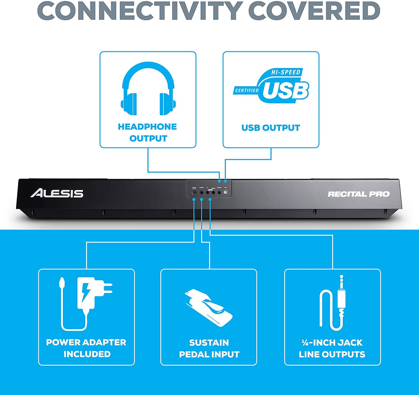 Alesis Recital Stage Pro 88-Key Full Size Digital Piano Electric Keyboard with Hammer-Action Keys Power Adopter Music Rest