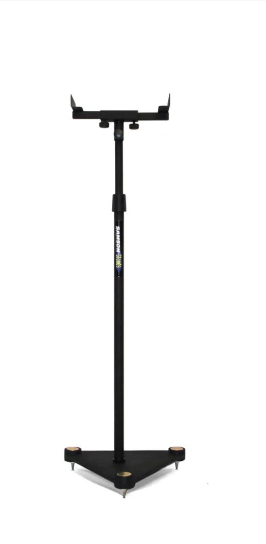 Samson MS100 Studio Monitor Stands Pair with Adjustable up to 4" Height, Triangular Metal Base for Concerts and Recordings
