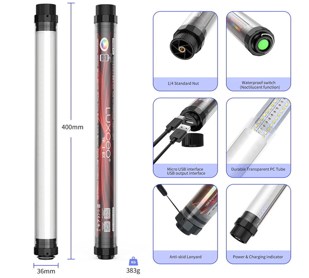 Luxceo P7RGB Pro Bluetooth Waterproof Video Light with 8 Lighting Modes and App Intelligent Control