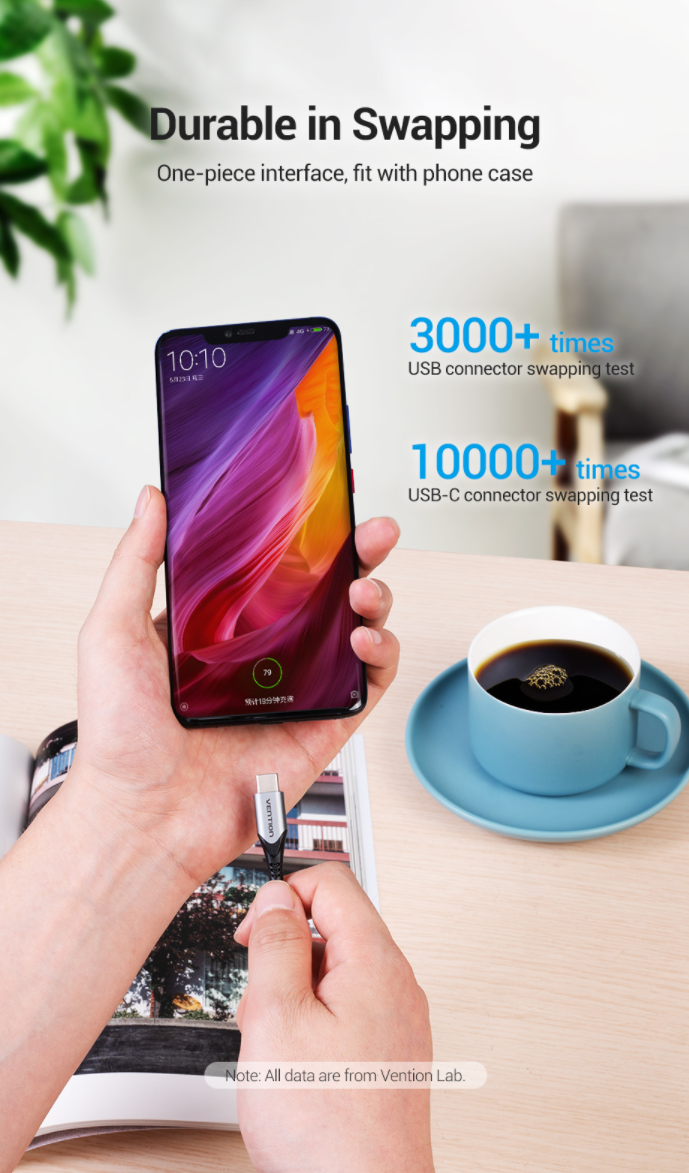 Vention USB-C to USB 2.0-A Cotton Braided Fast Charging Cable 480Mbps (COFH) Gray Aluminum (Available in Different Lenghts)