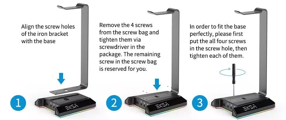 EKSA W1 RGB Headset Stand with 7.1 Surround USB Headphones Holder and 3.5mm Ports Gaming Headset Hanger