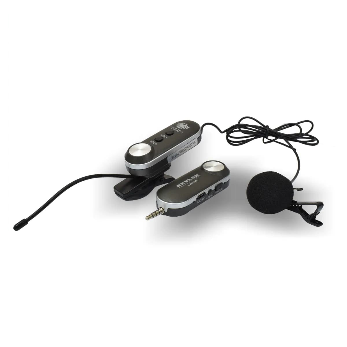 KEVLER LAV-100 Wireless Rechargeable Lavalier Microphone with 30m Max Broadcasting Range, 20 Selectable UHF Channel Frequencies and 400mAh Battery Capacity for Smartphones