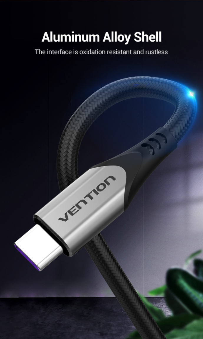 Vention USB-C to USB 2.0-A Cotton Braided Fast Charging Cable 480Mbps (COFH) Gray Aluminum (Available in Different Lenghts)