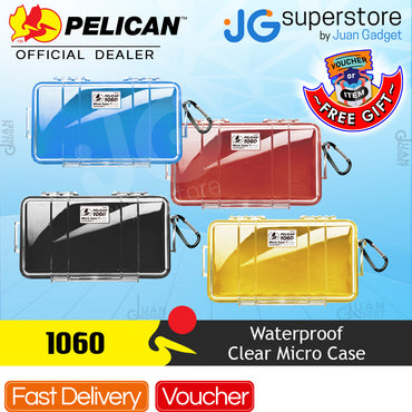 Pelican Micro Case (Colored Liner with Clear Cover) IP67 Watertight Hard Casing with Automatic Pressure Purge Valve for Small Electronics | Model 1060