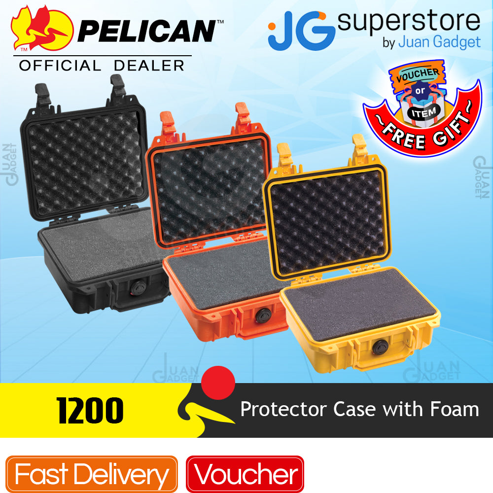 Pelican Protector Case Watertight Dustproof Hard Case with Pick N' Pluck Foam Automatic Pressure Valve | Model 1200