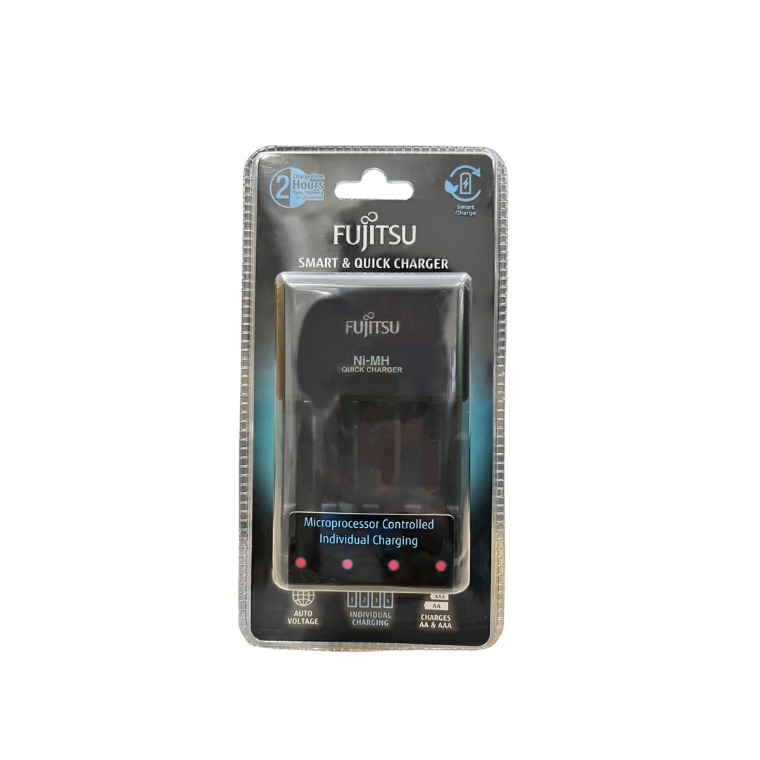 Fujitsu 8W Smart and Quick Battery Charger with 4 Slot Individual Changing and 2 Hrs Charging Time for Batteries AAA and AA | FCT344FCE