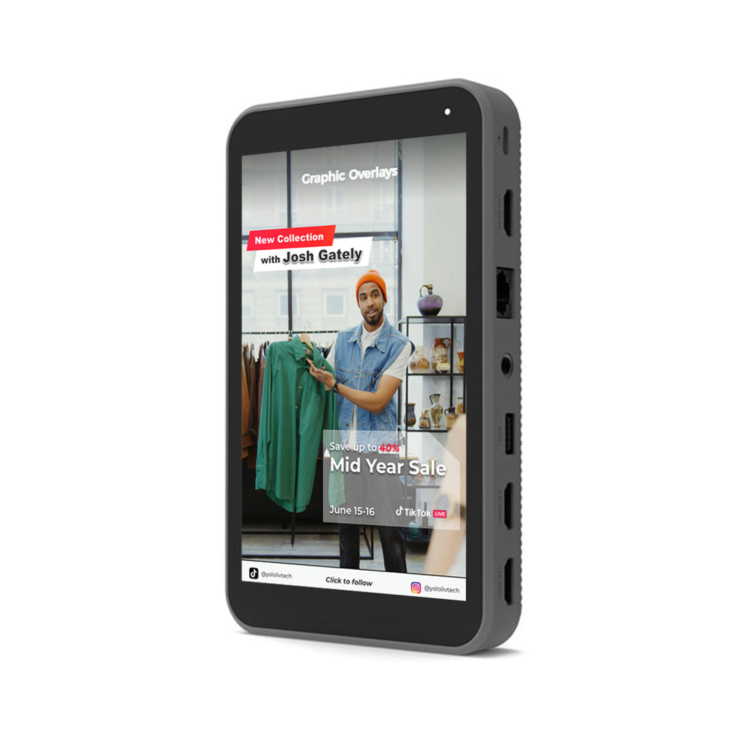 YoloLiv YoloBox 7" 1080P Instream Vertical Live Streaming Monitor with Encoder / Switcher Function, Touchscreen Controls, HDMI and USB Port, SD Card Slot, Wi-Fi, 4G LTE, Ethernet, and Built-In 10000mAh Battery