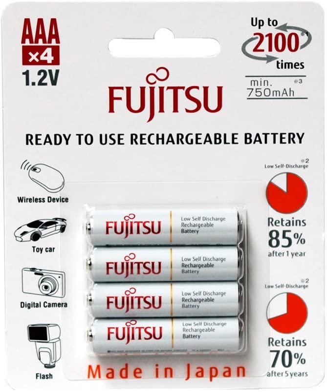 Fujitsu 1.2V 750mAh Ready-to-use NiMH Low Self-Discharge Rechargeable HR4UTC | AAA Battery Pack of 4