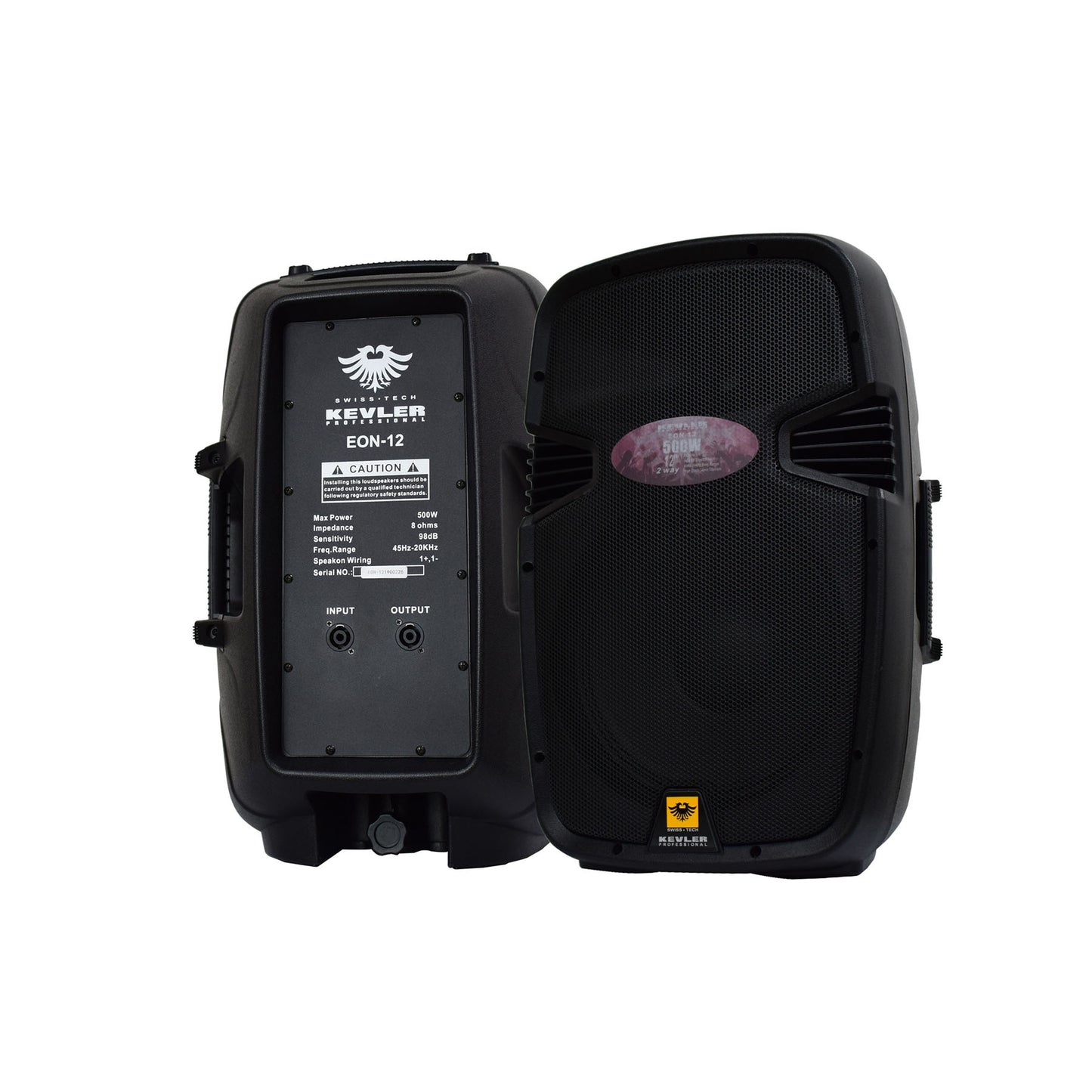 KEVLER EON-12 12" 500W 2-Way Bass Reflex Full Range Passive Loud Speaker with Multiple Handles, Bottom Pole Mount, Multi Angle Enclosure and Easy Daisy-Chain Loop Connection