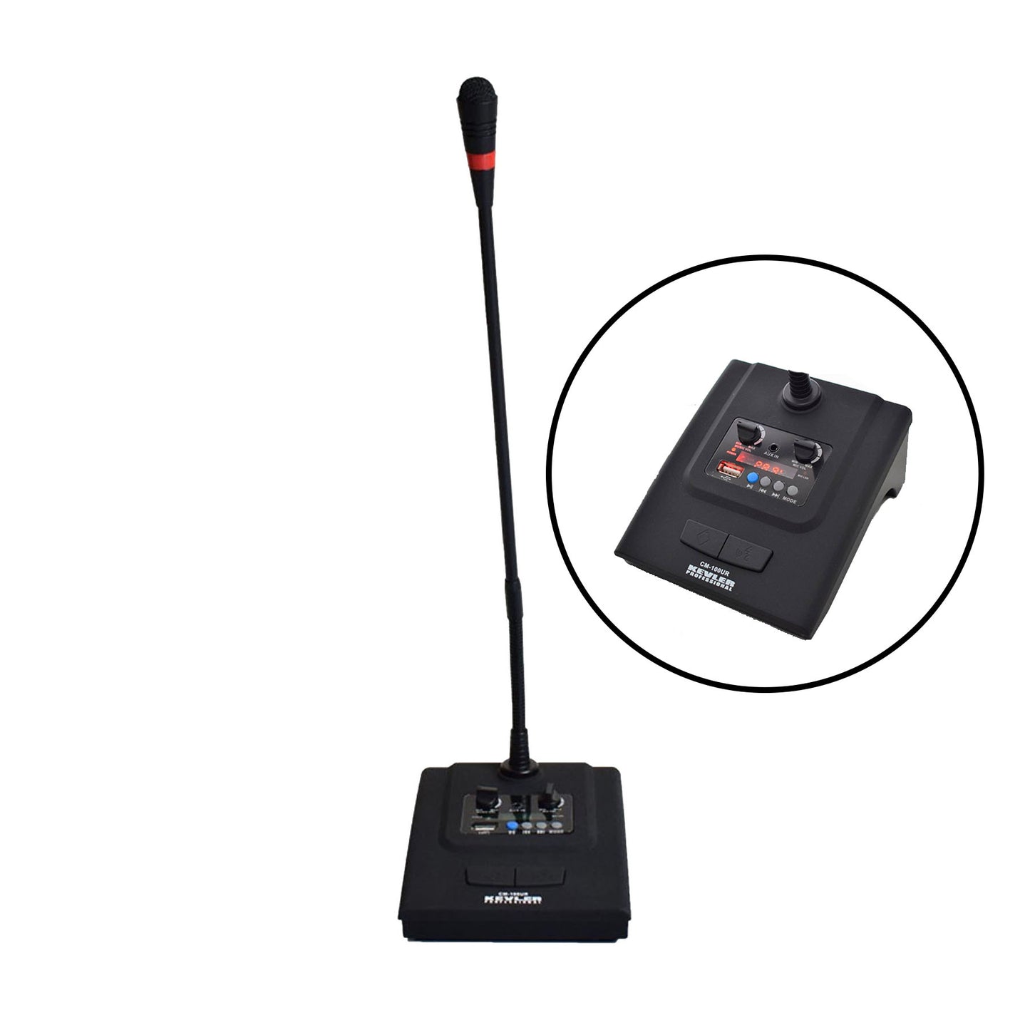KEVLER CM-100UR Supercardioid Condenser Conference USB Gooseneck Microphone with LCD Display, Volume Control, MP3 / Record and Chime Function for Paging, Meetings and Public Speaking