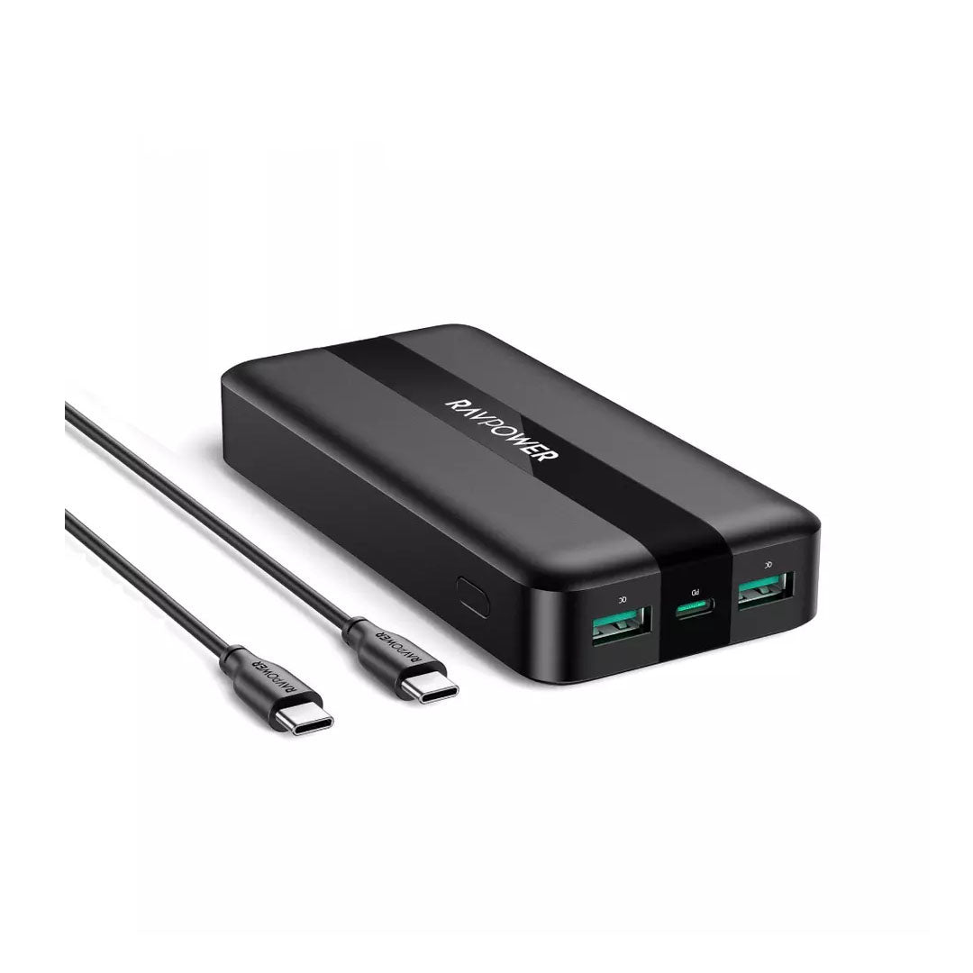 RAVPower 20000mAh PD Fast Charging 20W Power Bank with 3-Ports Portable Battery Charger and USB - C Cable | RP-PB235