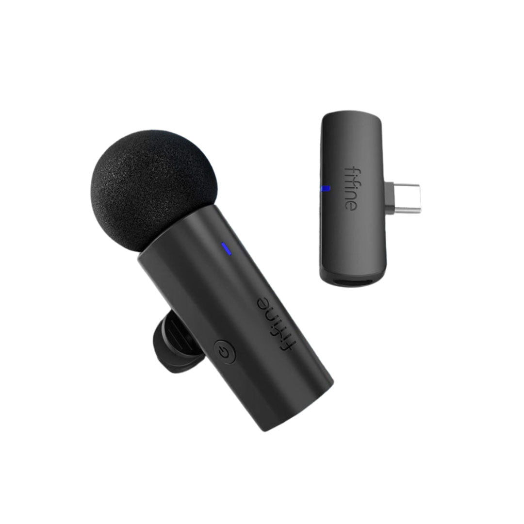 Fifine M6 2.4GHz Wireless Lavalier Lapel Microphone System with Clip and USB Type C Receiver for Smartphones and Vlogging
