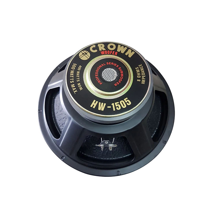 Crown 500W 15" HiFi Professional Series SubWoofer Audio Speaker with 80Hz-2KHz Frequency Response, Max 8 Ohms Impedance, 60.5mm Voice Coil, 104dB Sensitivity Level | HW-1505