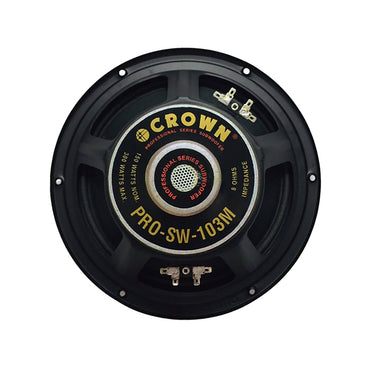 Crown 300W / 400W 10" Dual Terminal Subwoofer Speaker with 75Hz~2.5kHz Frequency Response, Max 8 Ohms Impedance, 95dB/96dB Sensitivity Level (PRO-SW-103M, PRO-SW-104M)