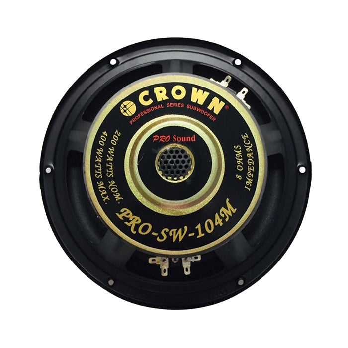 Crown 300W / 400W 10" Dual Terminal Subwoofer Speaker with 75Hz~2.5kHz Frequency Response, Max 8 Ohms Impedance, 95dB/96dB Sensitivity Level (PRO-SW-103M, PRO-SW-104M)