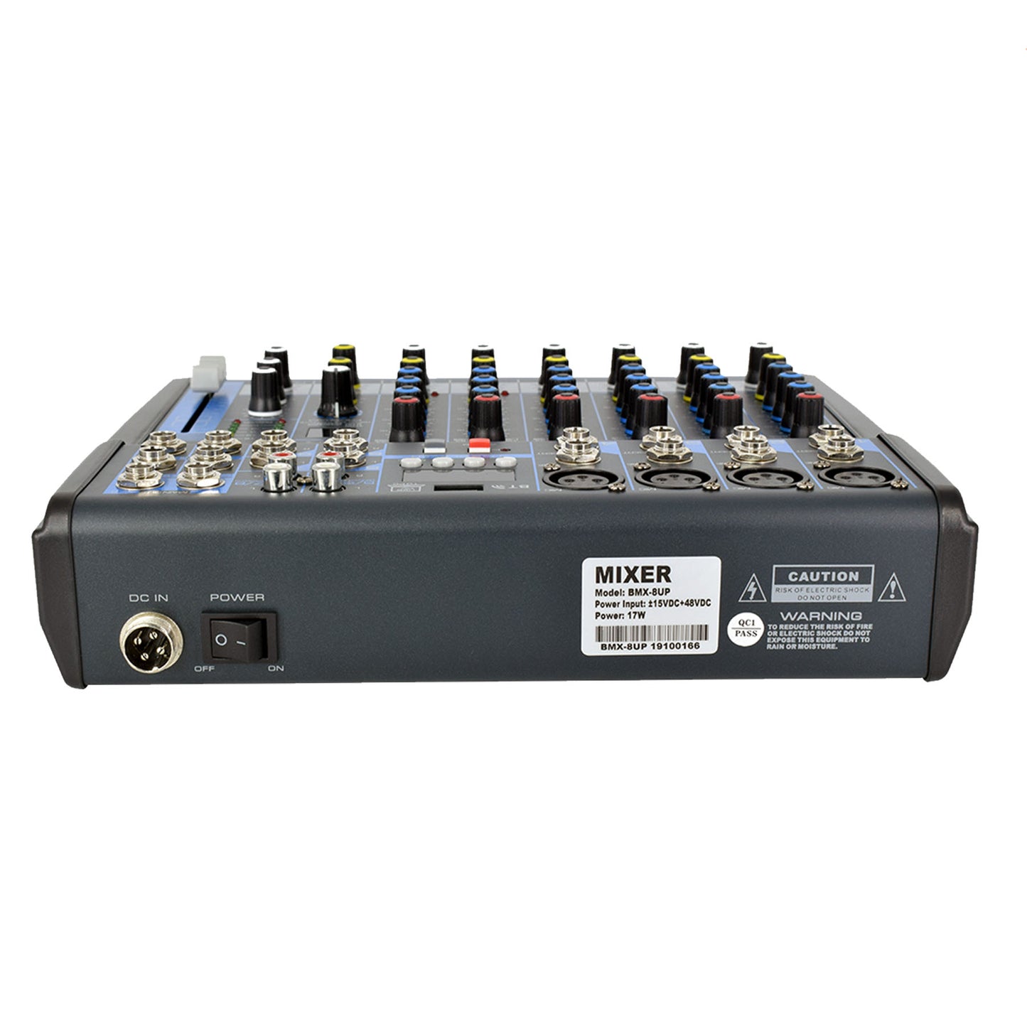 KEVLER Kix Audio 8 Channel Compact Bluetooth Audio Mixer with 4 Microphone/Line, 2 Stereo Input, LED Display, 3 Band EQ with USB and MP3 Playback and Record Function and 16 DSP Effects | BMX-8UP