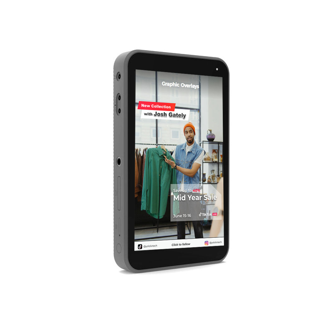 YoloLiv YoloBox 7" 1080P Instream Vertical Live Streaming Monitor with Encoder / Switcher Function, Touchscreen Controls, HDMI and USB Port, SD Card Slot, Wi-Fi, 4G LTE, Ethernet, and Built-In 10000mAh Battery