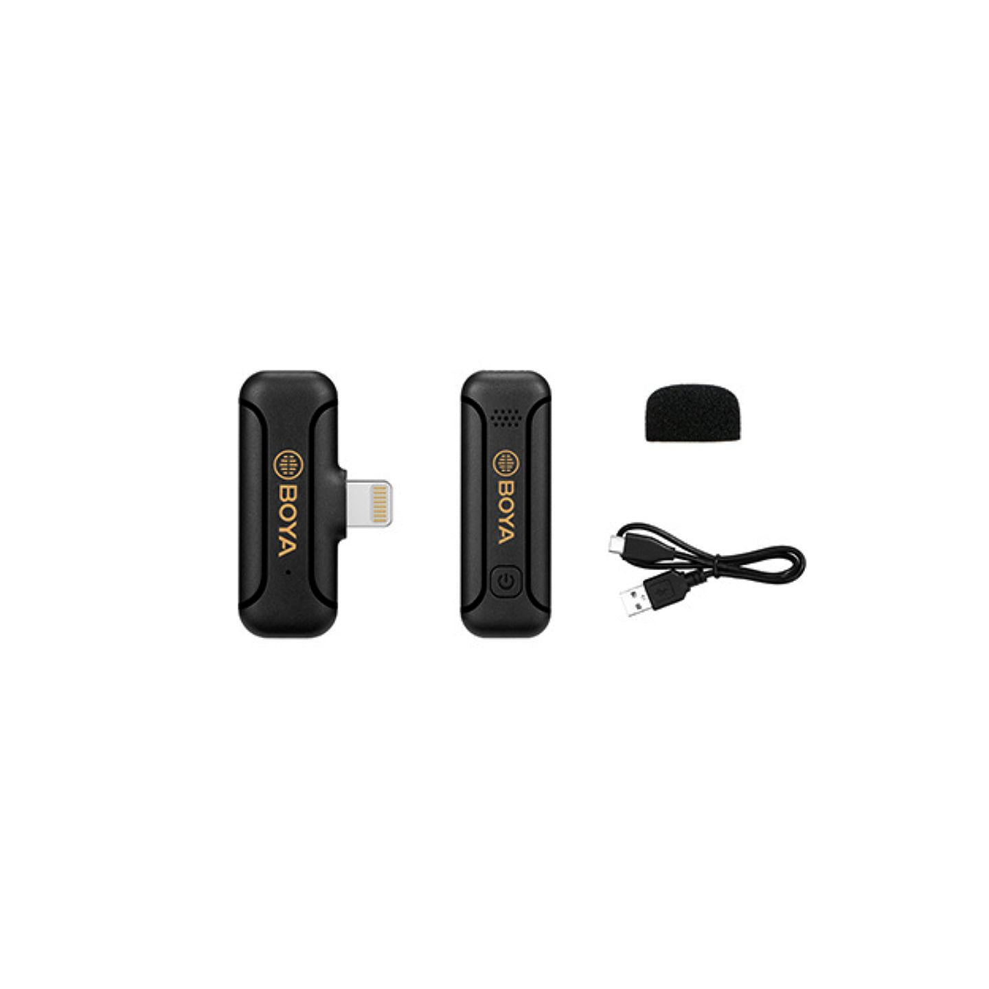 Boya BY-WM3T2 2.4GHz Mini Lavalier Wireless Microphone System with Lightning Connector, 50M Range Operation, Noise Cancellation for Smartphones & Tablets | D2