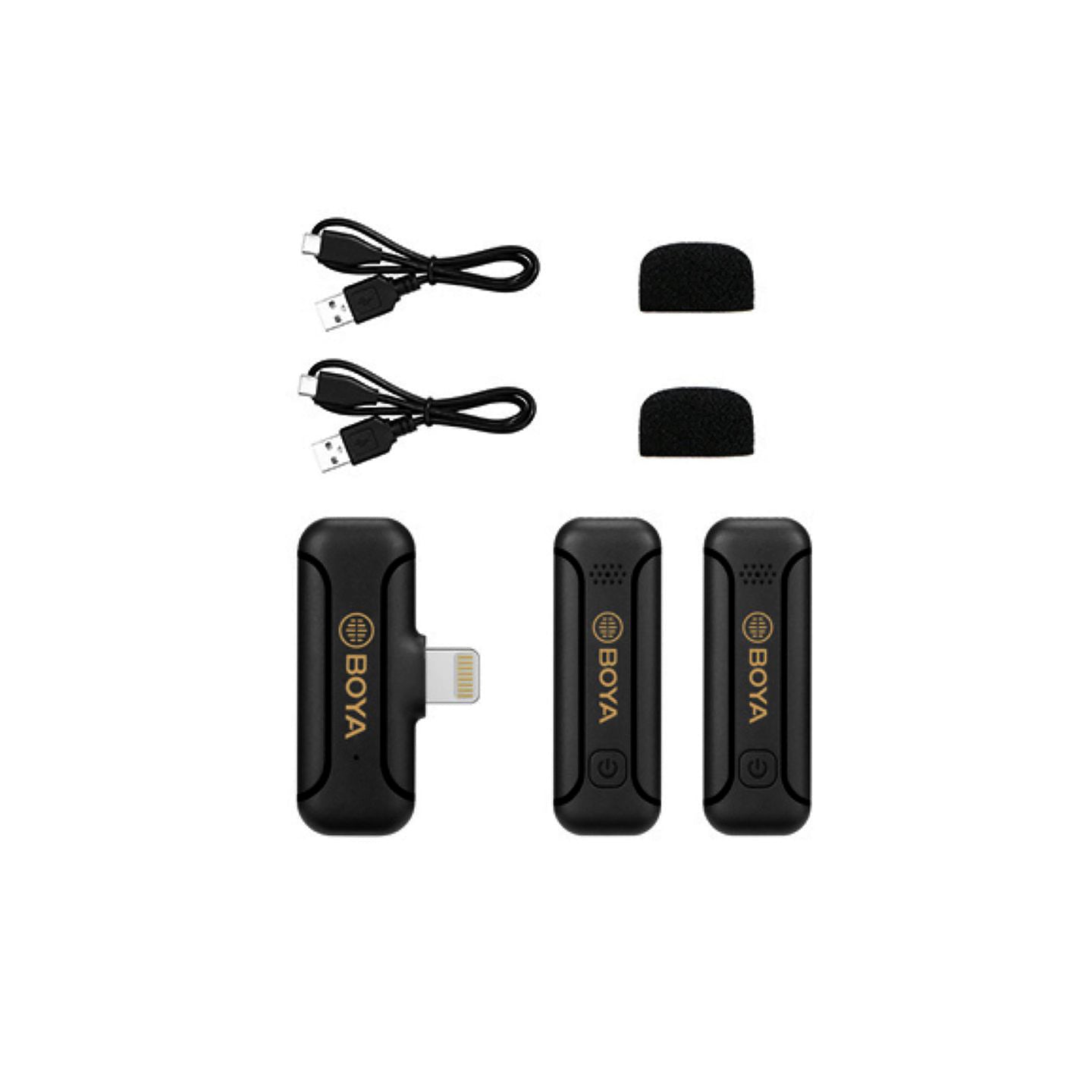 Boya BY-WM3T2 2.4GHz Mini Lavalier Wireless Microphone System with Lightning Connector, 50M Range Operation, Noise Cancellation for Smartphones & Tablets | D2