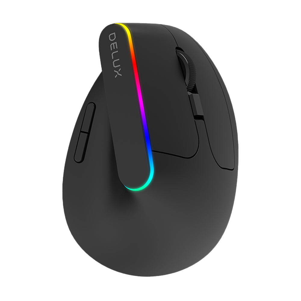 Delux M618C Wireless Bluetooth Optical Ergonomic Vertical Mouse RGB with Silent Click, 1600 DPI, 6 Buttons for Windows and macOS (Black)