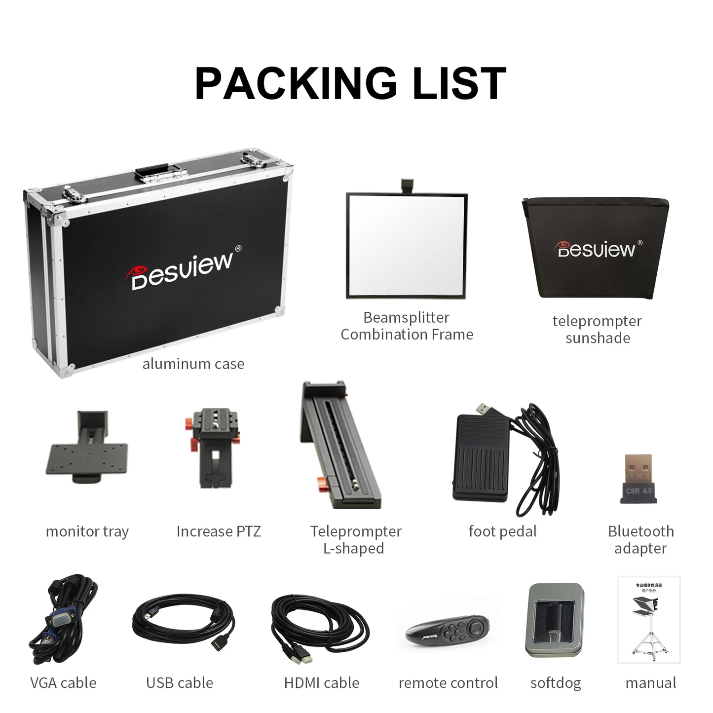 Desview / Bestview T15 T17 T22 (15", 17", 21.5") High Resolution Broadcast Teleprompter Set with Bluetooth Remote Control, Adjustable PTZ Mount, Foot Pedal and Mobile App Controls for DSLR and Mirrorless Camera Camcorder