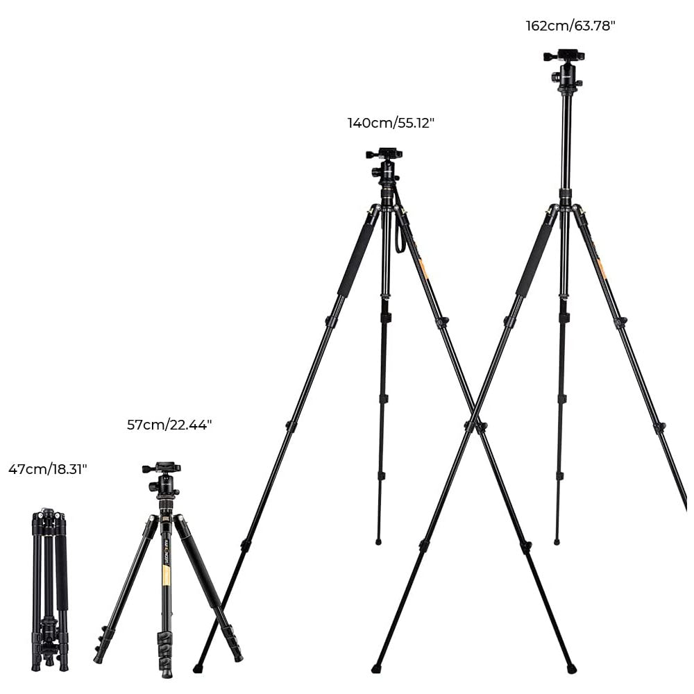 K&F Concept Lightweight and Compact Aluminum DSLR Tripod  64''/162cm with 360 Degree Panorama Ball Head Quick Release Plate With 10kg Load Capacity for Travel and Vlogging | KF09-007