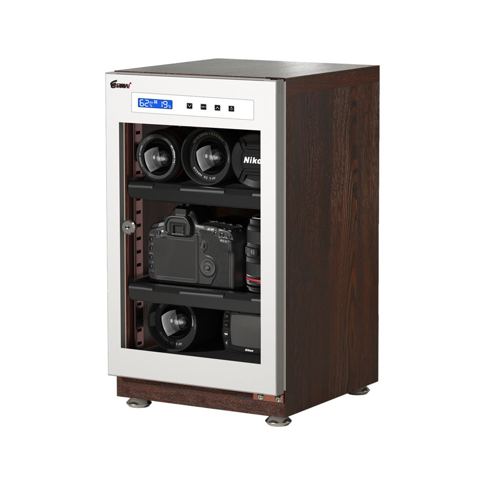 Eirmai 40L Electronic Digital Dry Cabinet Moisture-Proof Box with Built-in LED Light, Touch Screen Controls, Semiconductor Condensation Technology (White) | MRD-45TB