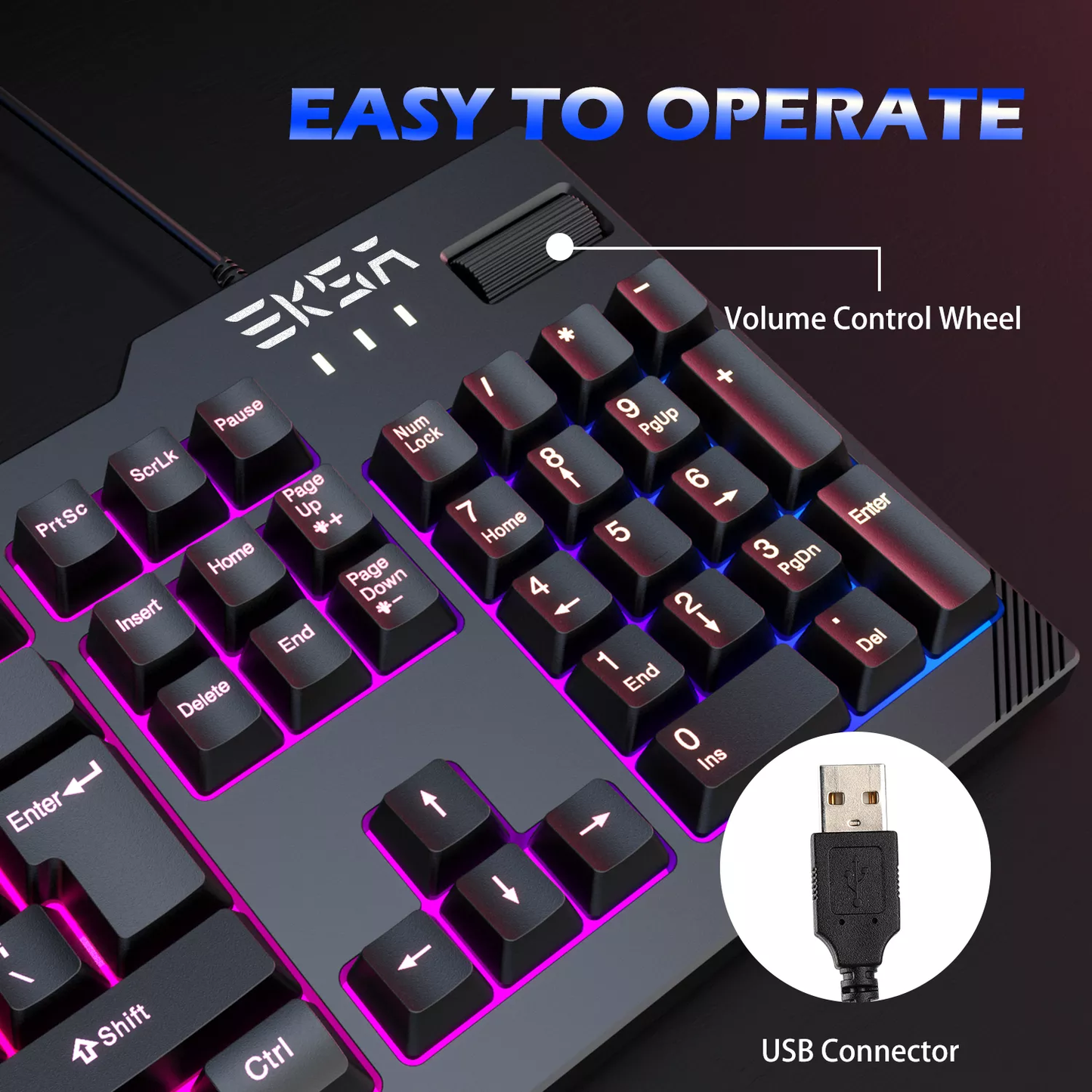 EKSA ET100 Pro Essential Gaming Bundle Accessories RGB Mouse and USB Keyboard with 3.5mm Wired Headset and Mousepad