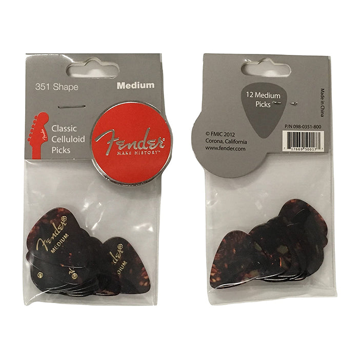 Fender 351 Shape Classic Picks (12 Pack) Celluloid Shell Medium 0.71mm (Tortoise Shell)