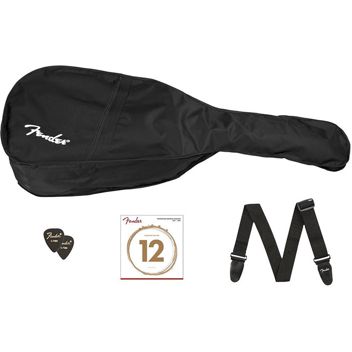 Fender CC-60S Concert Pack V2 Acoustic Guitar Package with Picks, Gig Bag, Strap and Extra Pack of Strings for Musicians, Beginner Players (Black)