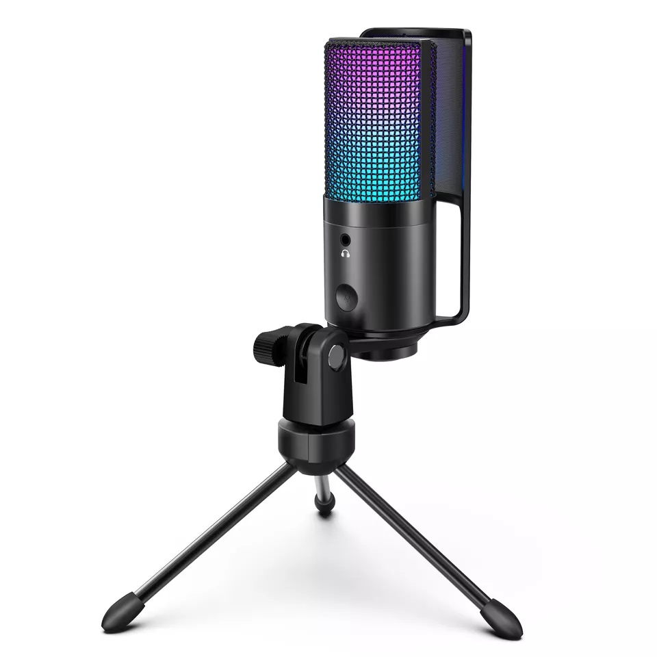 Fifine K669 Pro3 USB Condenser RGB Desktop Microphone with Monitoring Jack,  Light Control Button and Adjustable Pivot Mount for Streaming, Studio